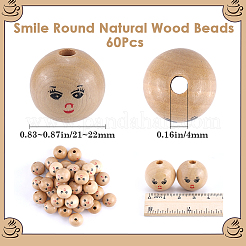 60 шт. необработанные бусины из натурального дерева&nbsp;WOOD-GF0002-21B