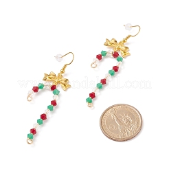 Canne en bonbon de noël en verre avec boucles d'oreilles pendantes en alliage bowknot&nbsp;EJEW-JE04971-03