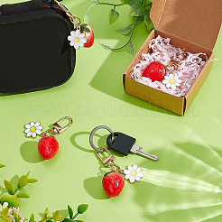 4 pieza de colgante decorativo con forma de flor de esmalte de aleación y resina de fresa&nbsp;HJEW-PH02075