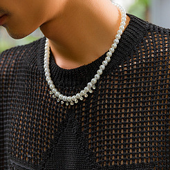 Ожерелья из круглых бусин с кристаллами и искусственным жемчугом для мужчин FS-WG105D7-01