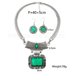 Collana con ciondolo rettangolare in lega e set di orecchini pendenti rotondi piatti&nbsp;FS-WG0E2DC-04