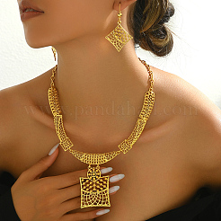 Комплекты из ожерелья и серег с квадратным кулоном из винтажного сплава для женщин&nbsp;OH7924