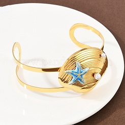 Браслеты-манжеты в форме ракушки из нержавеющей стали 304 с эмалью для женщин&nbsp;LS-BJEW-A049-04B-G