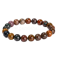 Круглые эластичные браслеты из натурального зеленого океанского агата для женщин PW-WG91270-03