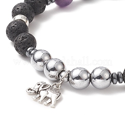 Pulseras elásticas con cuentas de hematita sintética y piedras preciosas con tema de chakra para mujer&nbsp;BJEW-JB09278