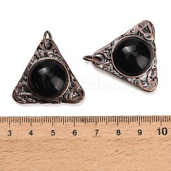 天然石オブシディアンペンダント  合金製の三角形ベゼルチャーム  赤銅鉱  30x33.5x10mm  穴：6.3mm&nbsp;GG-CBACC2B-04R-02