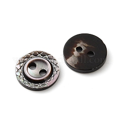 Bottoni piatti rotondi in conchiglia nera naturale con bordo intagliato&nbsp;LS-SH-CBA18B6-02B-06