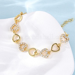 Латунные браслеты с микропаве из прозрачных кубических цирконий для женщин BJEW-D342-03G