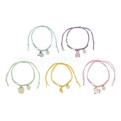 5個 5スタイル 合金エナメルチャームブレスレット  女性用ワックスコットンコード編みビーズブレスレット  アクリルビーズで  ミックスカラー  内径：3/4~3-7/8インチ（2~9.7cm）&nbsp;BJEW-JB11696