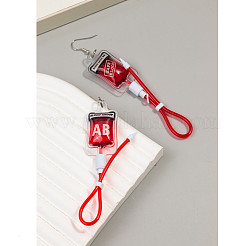 血液バッグのプラスチック製ダングルイヤリング  プラチナ  レッド  112x21mm&nbsp;FS-WG7E43C-01