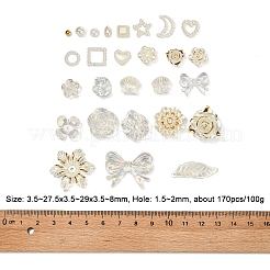 仕上げキットを作るDIYジュエリー  レジンビーズ＆チャーム＆カボションを含む  花と星と蝶結びと貝殻とハート  ミックスカラー  3.5~27.5x3.5~29x3.5~8mm  穴：1.5~2mm  約170個/100g&nbsp;DIY-CJC0002-006