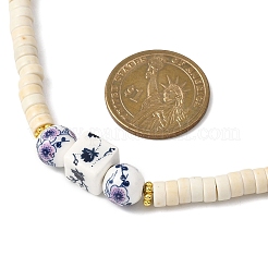 Ожерелья из бисера ручной работы из печатного фарфора круглой формы и окрашенной синтетической бирюзы NJEW-JN05644