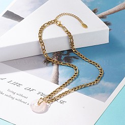 ナチュラルローズクォーツドーナツペンダントネックレス  女性用 304 ステンレススチール フィガロチェーン付き宝石ネックレス  ゴールドカラー  15.87インチ（40.3cm）&nbsp;NJEW-JN03815-03
