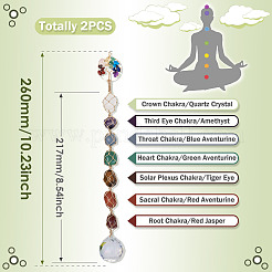 2 pieza de piedra preciosa con alambre de cobre envuelto en un árbol de la vida y adornos colgantes de chakras de vidrio.&nbsp;PALLOY-TAC0252