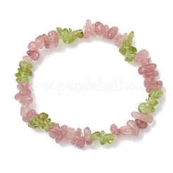 Эластичные браслеты для женщин из натурального перидота и натурального клубничного кварца.&nbsp;BJEW-JB13278