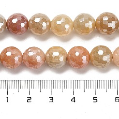 電気メッキされた天然の金色のシルク翡翠の丸いビーズ連売り  ファセット（128ファセット）  10mm  穴：1.4mm  約38個/連  14.96インチ（38cm）&nbsp;G-L598-A07-03