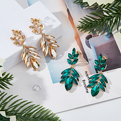 2 пара двухцветных сережек-гвоздиков в форме листа со стразами EJEW-FI0001-28