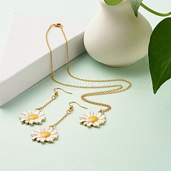 合金ペンダント  エナメルフープピアス＆ペンダントネックレスジュエリーセット付き  手作りの真鍮ビーズチェーン付き  ゴールドカラー  花  ゴールドカラー  520x1.5mm&nbsp;SJEW-JS01222