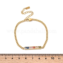 Прямоугольные браслеты из нержавеющей стали 304 со стеклянными звеньями для женщин&nbsp;BJEW-K237-17G