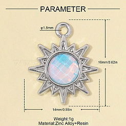 亜鉛合金と樹脂ペンダント  太陽のチャーム  ハンドポリッシュ  プラチナ  空色  16x14mm  穴：1.8mm&nbsp;RE-OY001-13P-01