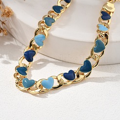 Сердце латунные эмалевые панцирные цепи браслеты для женщин BJEW-B125-03G