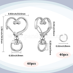 40 шт. поворотные карабины из цинкового сплава в форме сердца&nbsp;FIND-SP0001-20G