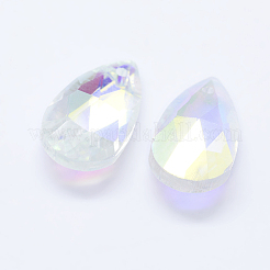 カット加工ガラスペンダント  ドロップ  ホワイト  15x9.5x5.5mm  穴：1mm&nbsp;X-GLAA-F069-S-A06