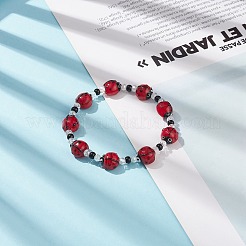 Lampwork coccinella septempunctata & bracelet extensible en perles de verre&nbsp;BJEW-TA00175