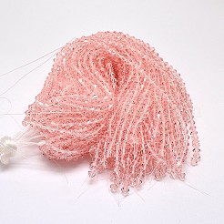 模造オーストリアクリスタルダブルコーンガラスビーズ連売り  グレードAA  多面カット  ピンク  5x5mm  穴：1mm  約55個/連  26cm&nbsp;GLAA-F029-5x5mm-15