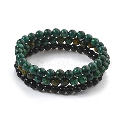 Set di braccialetti elasticizzati con perline rotonde in turchese africano naturale (diaspro) e agata nera da 3 pezzo&nbsp;PW23030764297