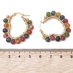2 paio di orecchini a cerchio con perline di imitazione tormalina in giada verde naturale e 2 stili&nbsp;EJEW-JE06943