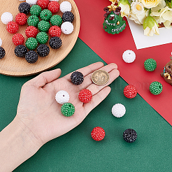 40 шт. 4-х цветные крупные смоляные бусины в форме шариков из жевательной резинки со стразами RESI-GA0001-34