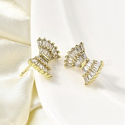 Серьги-гвоздики с бантом из латуни с прозрачным кубическим цирконием&nbsp;EJEW-L261-016G