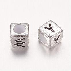 6 mm silber gemischten Buchstaben-Würfel Acryl-Perlen&nbsp;X-PB43C9308