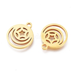 イオンプレーティング（IP）304ステンレススチールチャーム  手動研磨  スターとフラットラウンド  ゴールドカラー  12x10x1mm  穴：1.2mm&nbsp;STAS-A047-20G