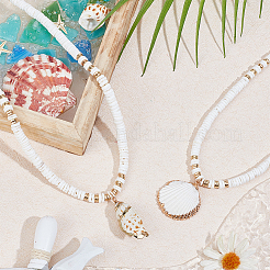 2 шт. 2 стиля ожерелий с подвесками из натуральных ракушек и цепочками из дисковых бусин для женщин&nbsp;NJEW-AN0001-75