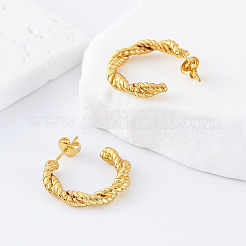 女性用ツイスト 304 ステンレススチール スタッド イヤリング  ハーフフープピアス  ゴールドカラー  25x20mm&nbsp;OO0866