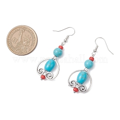 Овальные серьги-подвески из синтетической бирюзы в тибетском стиле&nbsp;EJEW-JE06575-1