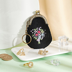 ツリー柄キスロック財布刺繍スターターキット  プラスチック刺繡フープを含む  ファブリック  スレッド  針  財布フープキーホルダー  ミックスカラー  75~145x62~140x0.1~9mm&nbsp;DIY-WH0043-46