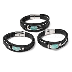 Bracelets multi-rangs en pierres précieuses naturelles et cuir microfibre tressé pour femmes et hommes&nbsp;GG-CBAEA55-01