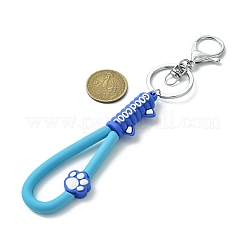 猫の足跡プリント PVC & 鉄合金 ロブスター クロー クラスプ キーチェーン  ライトスカイブルー  180mm&nbsp;KEYC-JKC01104-04