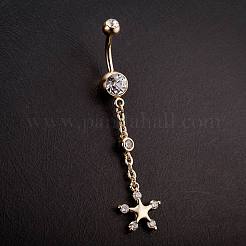 Joyas de piercings reales 18k chapado en oro de latón rhinestone estrella ombligo anillos anillos del vientre&nbsp;AJEW-EE0001-69