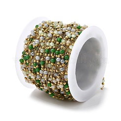 Цепи ручной работы из нержавеющей стали 304 и стеклянных бусин CHS-L031-03G