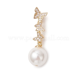 3 шт. 3 размера латунных подвесок в виде бабочки с микропаве из прозрачных кубических цирконий и белыми круглыми жемчужинами из ракушек.&nbsp;PALLOY-JF05087