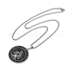 Мужские ожерелья с подвеской в виде руны Древа Жизни из нержавеющей стали 201 с черной эмалью NJEW-K283-27P