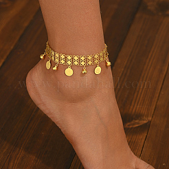 Изысканные браслеты на ногу в виде монеты-колокольчика из латуни в ближневосточном стиле для женщин&nbsp;YP3900-2