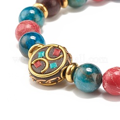 Круглый браслет из бусин из натурального апатита и имперской яшмы BJEW-JB07125