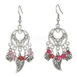 Серьги с кисточками из окрашенного натурального агата и бисера EJEW-JE05365