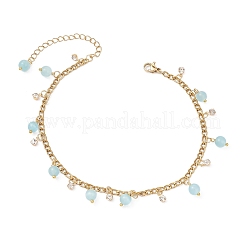 Женские браслеты на ногу с круглой кисточкой из нержавеющей стали 304 с витой цепочкой и кошачьим глазом&nbsp;AJEW-AN00698-02