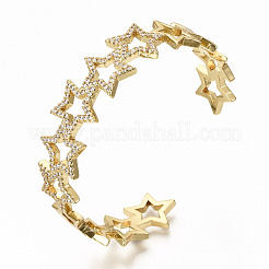 Браслеты-манжеты с прозрачным кубическим цирконием из латуни с микропаве BJEW-S142-003-NF